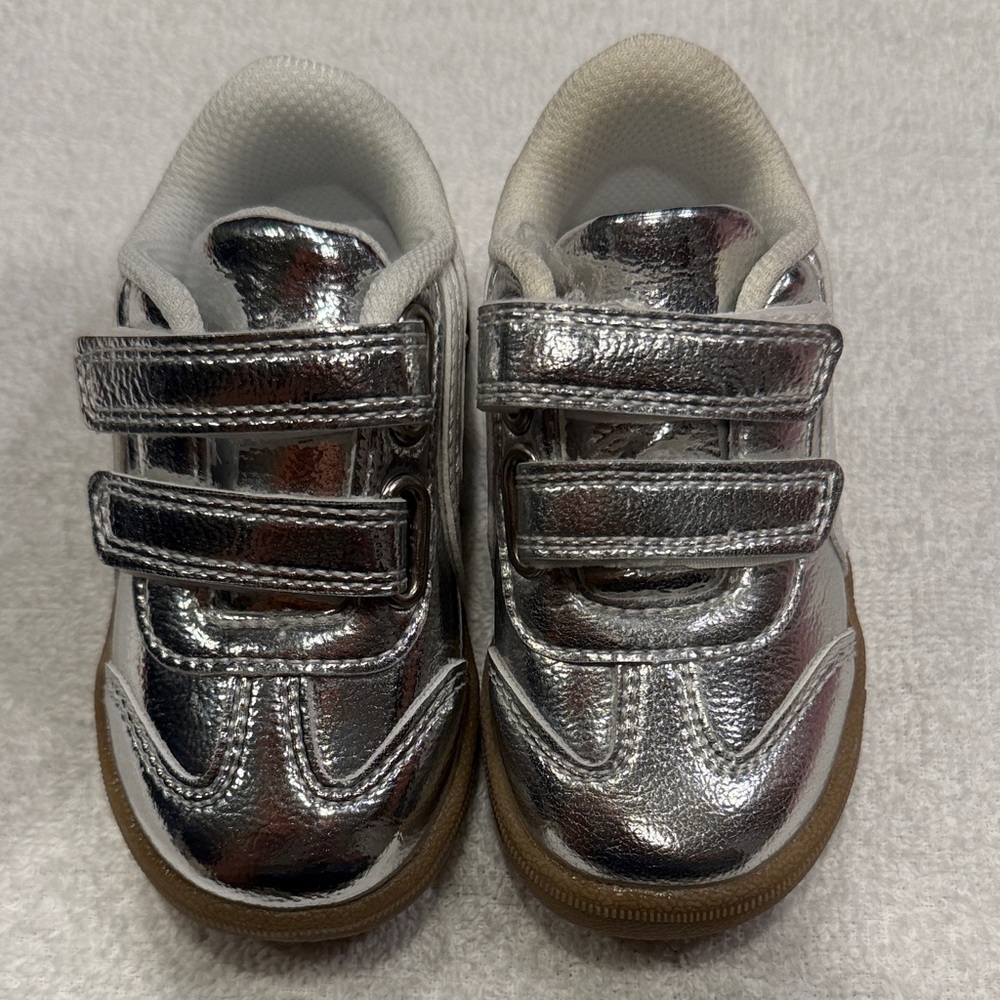 Cat & Jack Metallic Silver Velcro Kids Sneakers